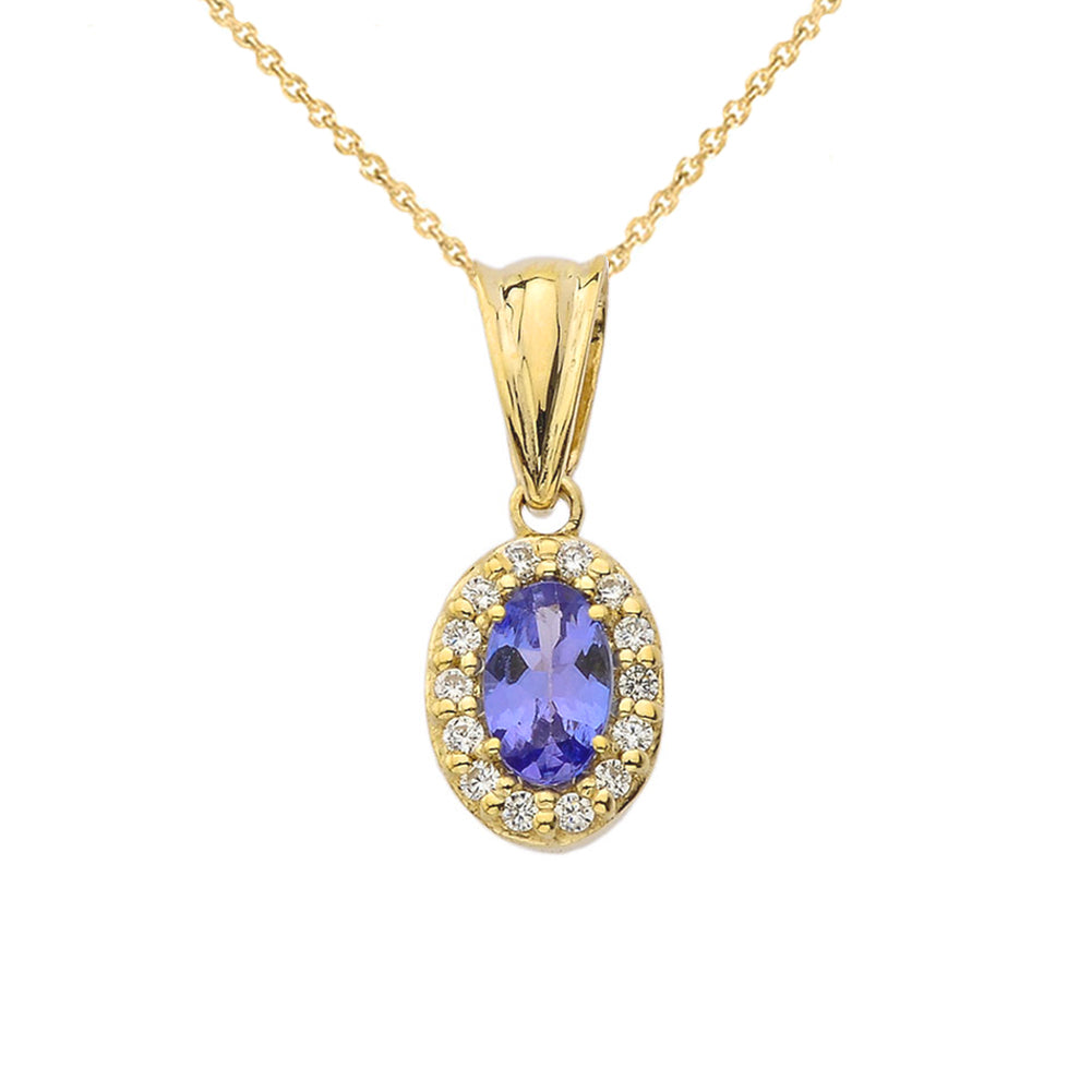 Diamond and Tanzanite Oval Pendant Necklace and Earrings Set in Gold, view 3
