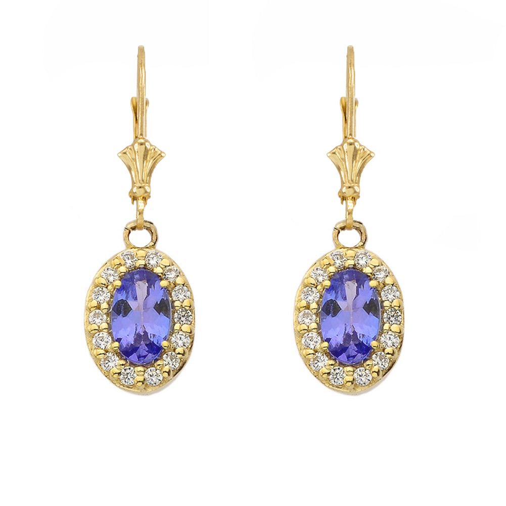 Diamond and Tanzanite Oval Pendant Necklace and Earrings Set in Gold, view 4