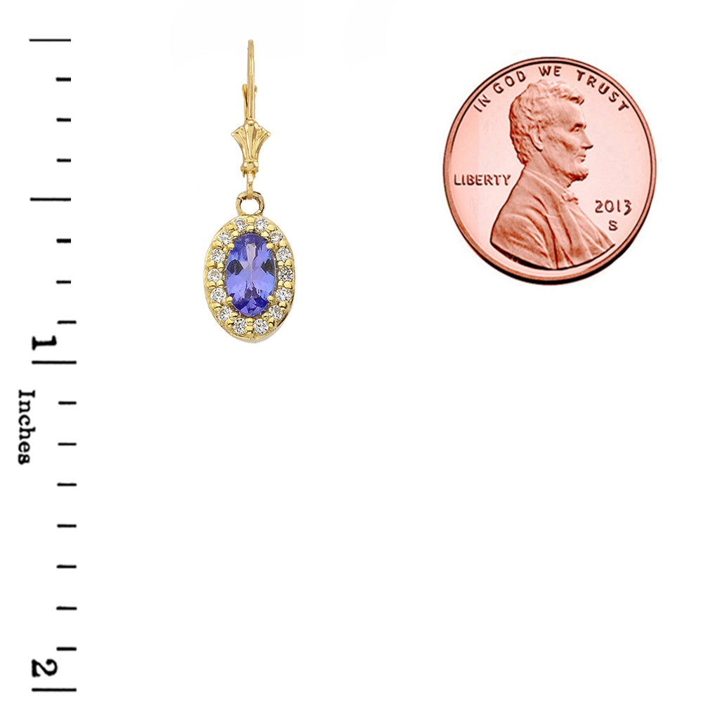 Diamond and Tanzanite Oval Pendant Necklace and Earrings Set in Gold, view 6
