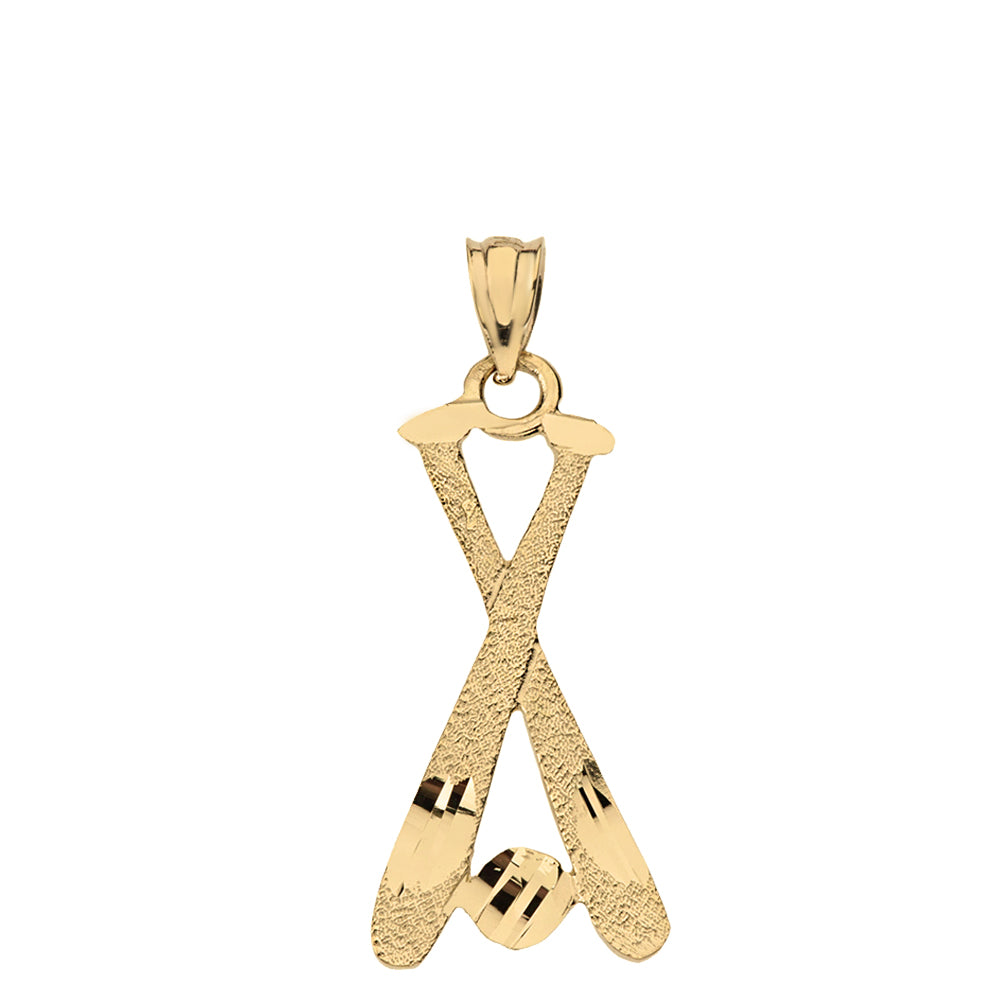 Diamond Cut Baseball Bats Pendant Necklace in Solid Gold, view 2