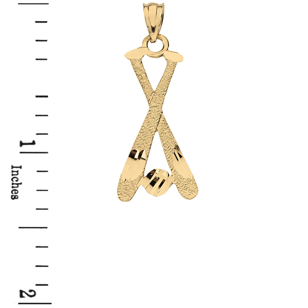 Diamond Cut Baseball Bats Pendant Necklace in Solid Gold, view 3