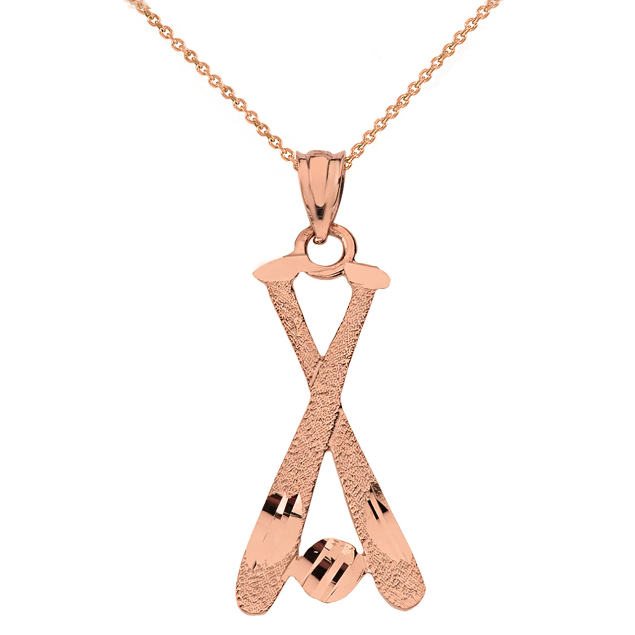Diamond Cut Baseball Bats Pendant Necklace in Solid Gold, view 4