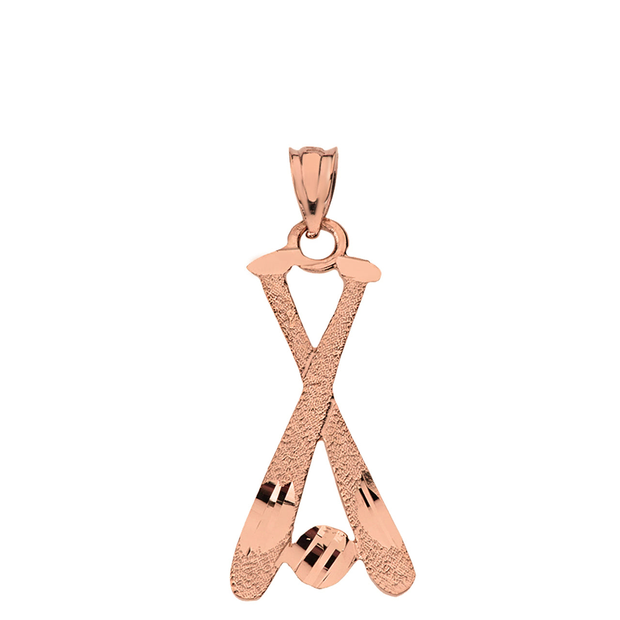 Diamond Cut Baseball Bats Pendant Necklace in Solid Gold, view 5