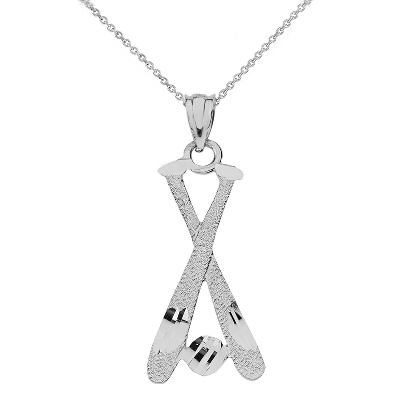 Diamond Cut Baseball Bats Pendant Necklace in Solid Gold, view 6