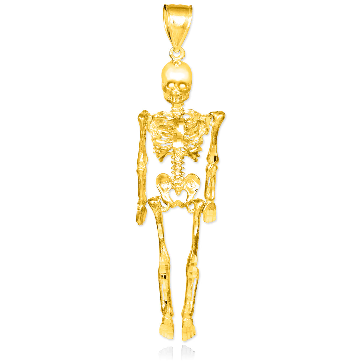 Diamond-Cut Gold 3D Skeleton Dangle Pendant