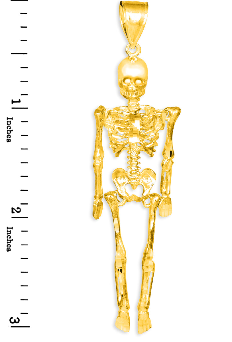 Diamond-Cut Gold 3D Skeleton Dangle Pendant, view 2