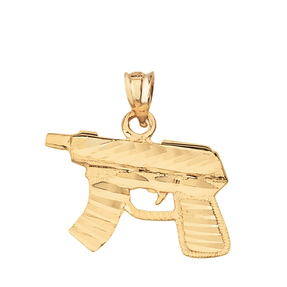 Diamond Cut Gun Rifle Pendant Necklace in Solid Gold, view 2