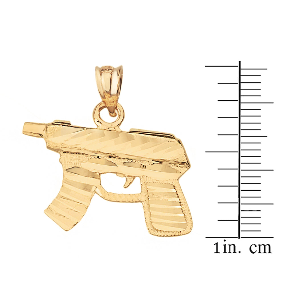 Diamond Cut Gun Rifle Pendant Necklace in Solid Gold, view 3