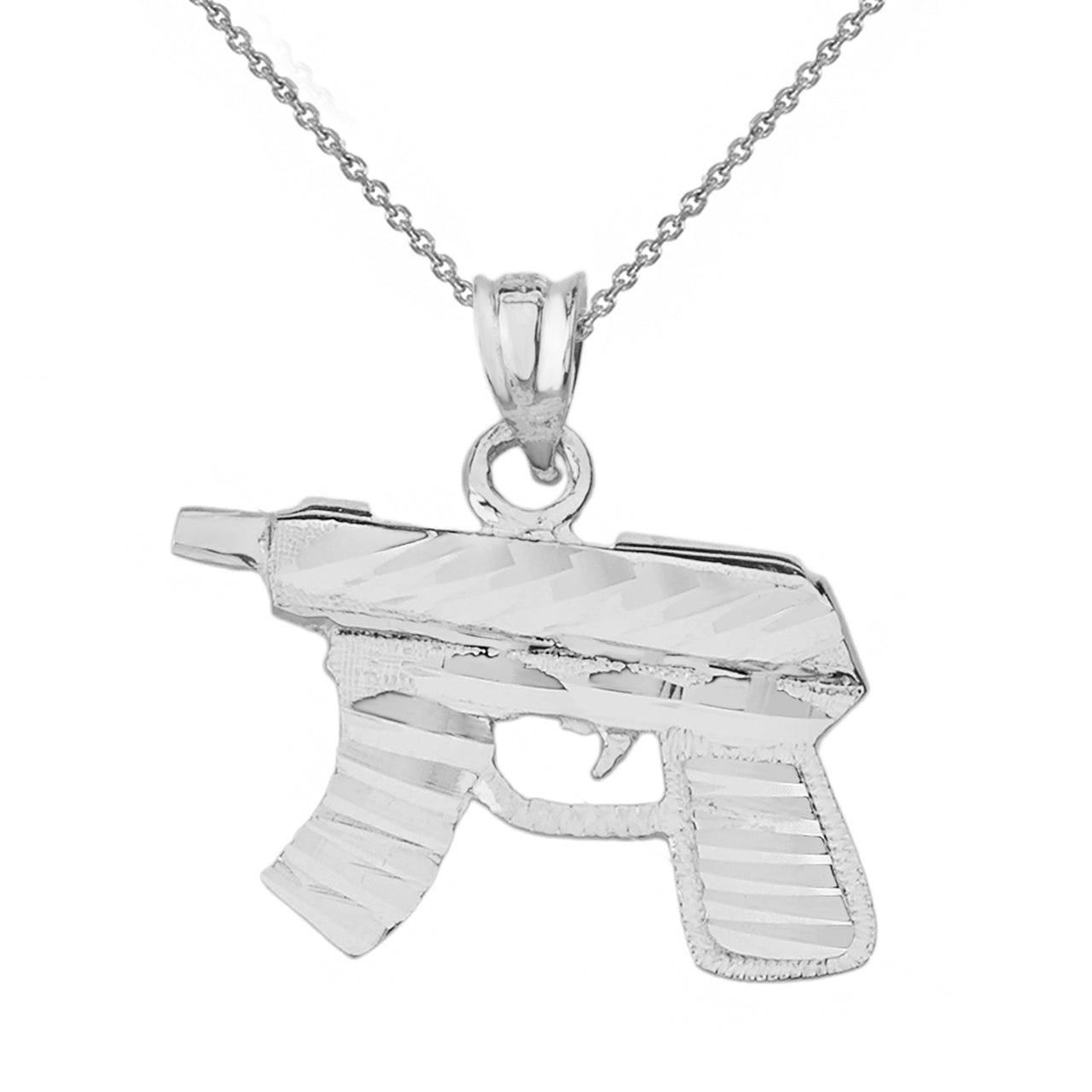 Diamond Cut Gun Rifle Pendant Necklace in Solid Gold, view 4
