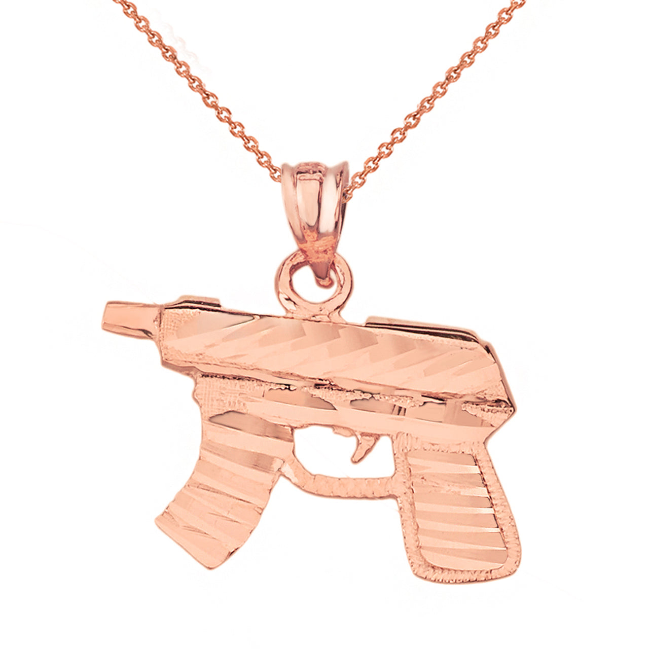 Diamond Cut Gun Rifle Pendant Necklace in Solid Gold, view 6