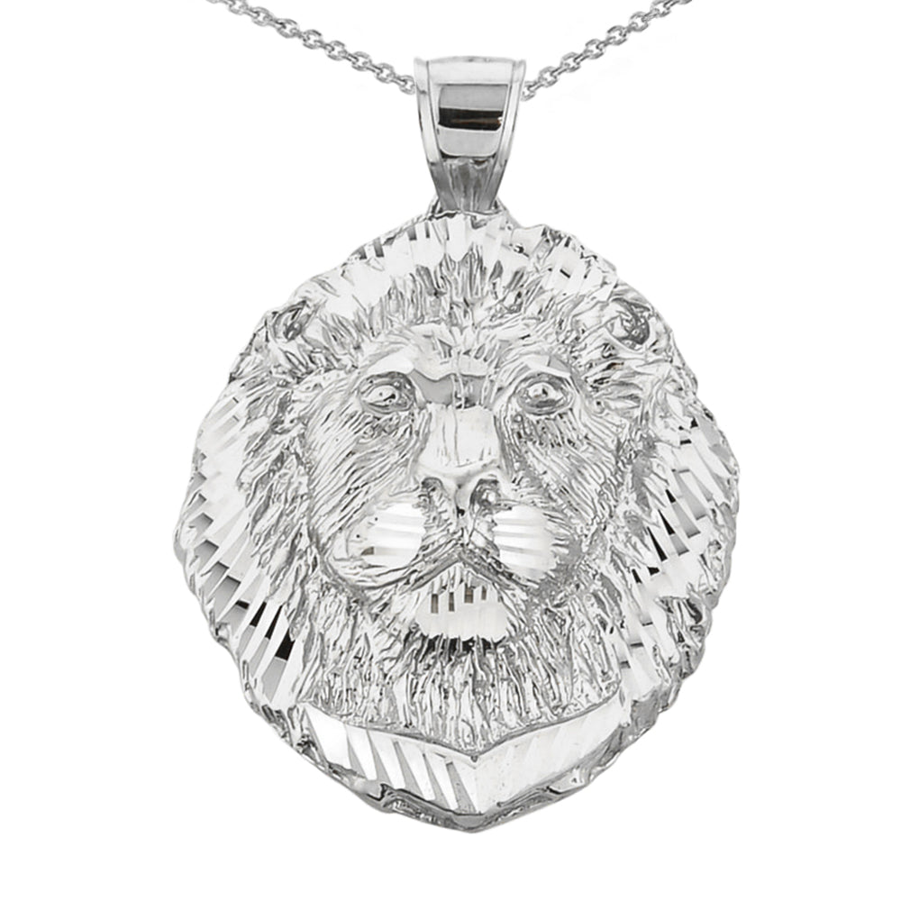 Diamond Cut Lion Head Pendant Necklace in Sterling Silver