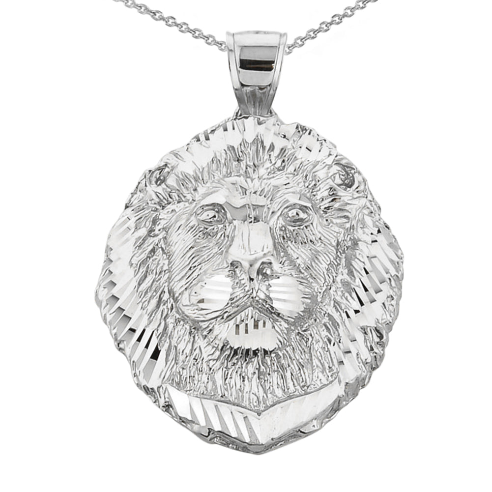 Diamond Cut Lion Head Pendant Necklace in Sterling Silver