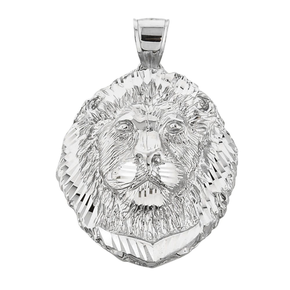 Diamond Cut Lion Head Pendant Necklace in Sterling Silver, view 2