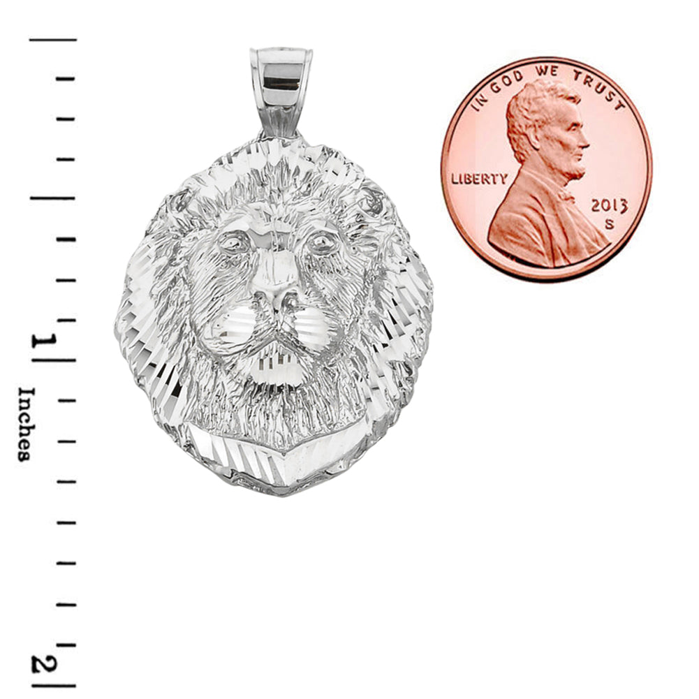 Diamond Cut Lion Head Pendant Necklace in Sterling Silver, view 3