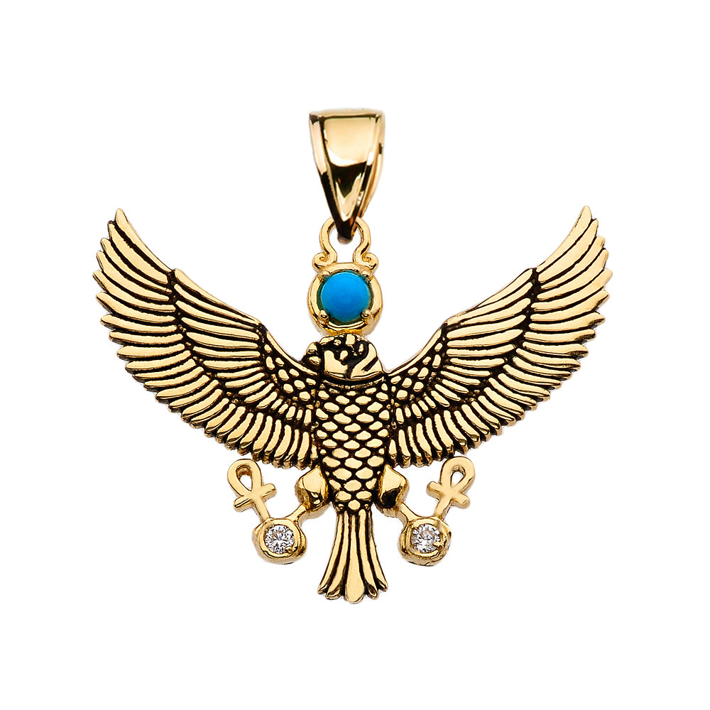 Diamond Falcon of Tutankhamun holding the 'Ankh' Cross Gold Pendant Necklace, view 2
