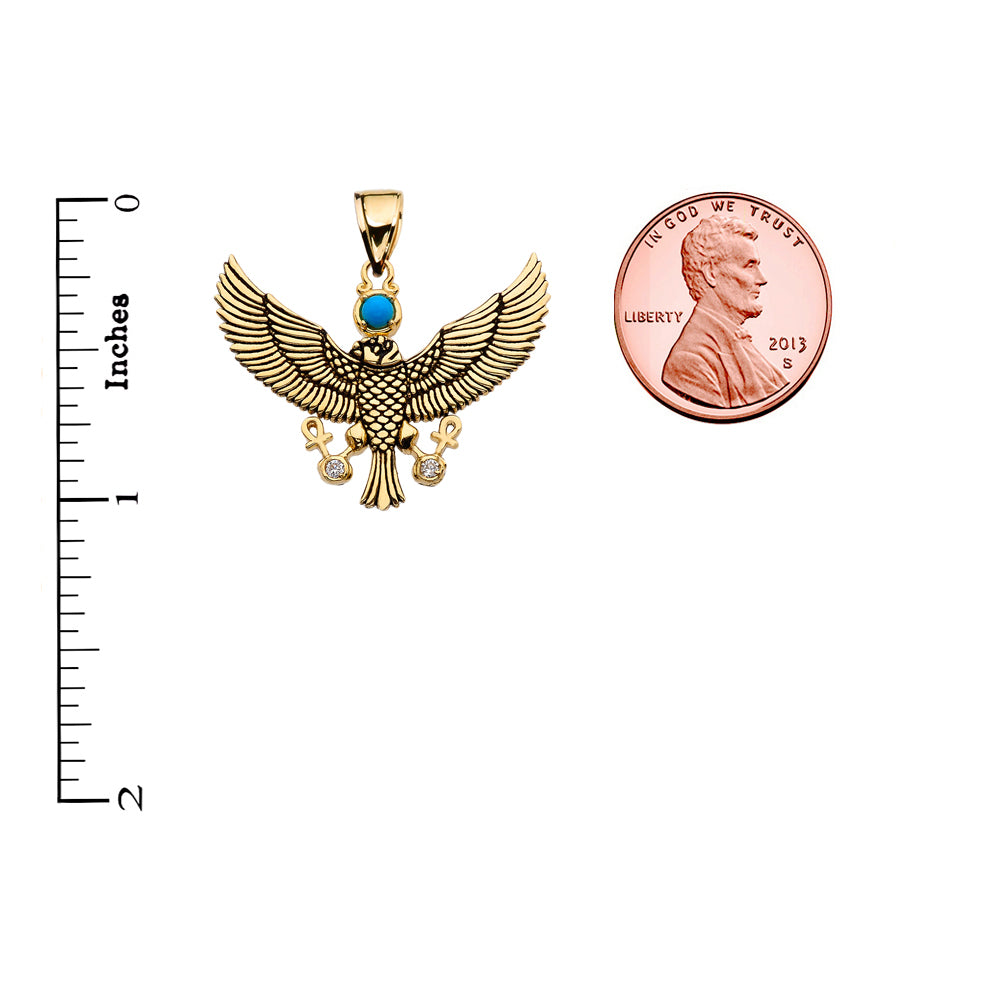 Diamond Falcon of Tutankhamun holding the 'Ankh' Cross Gold Pendant Necklace, view 3