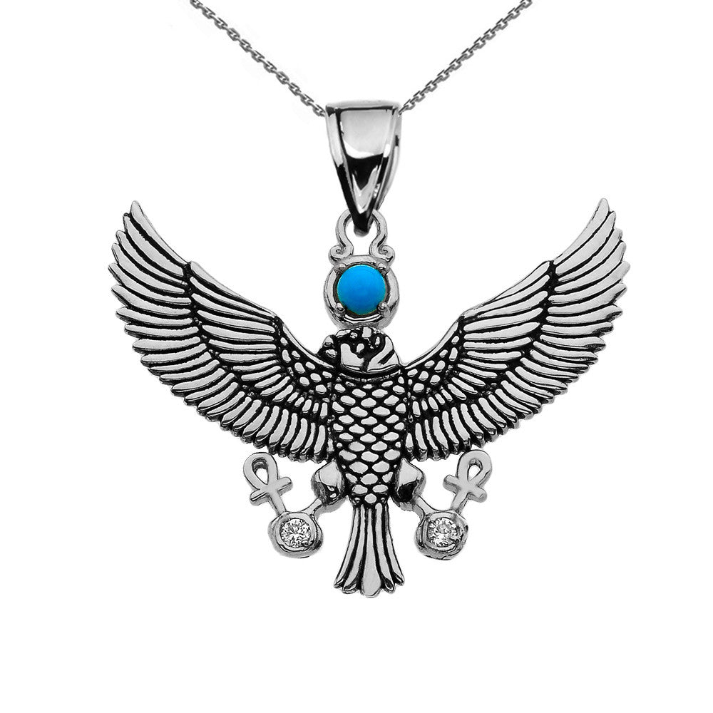 Diamond Falcon of Tutankhamun holding the 'Ankh' Cross Gold Pendant Necklace, view 4