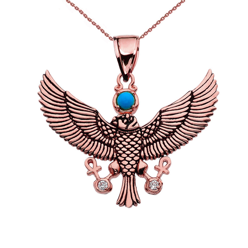 Diamond Falcon of Tutankhamun holding the 'Ankh' Cross Gold Pendant Necklace, view 7