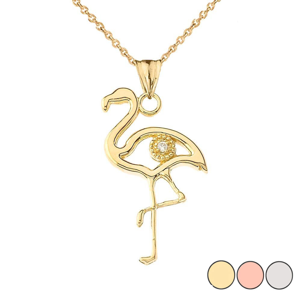 Diamond Flamingo Pendant Necklace in Gold