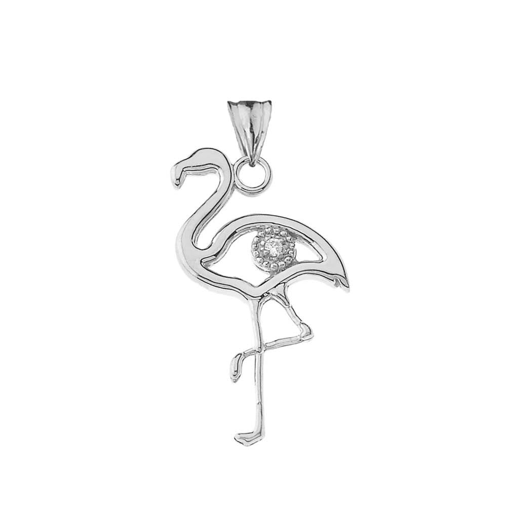 Diamond Flamingo Pendant Necklace in Sterling Silver, view 2