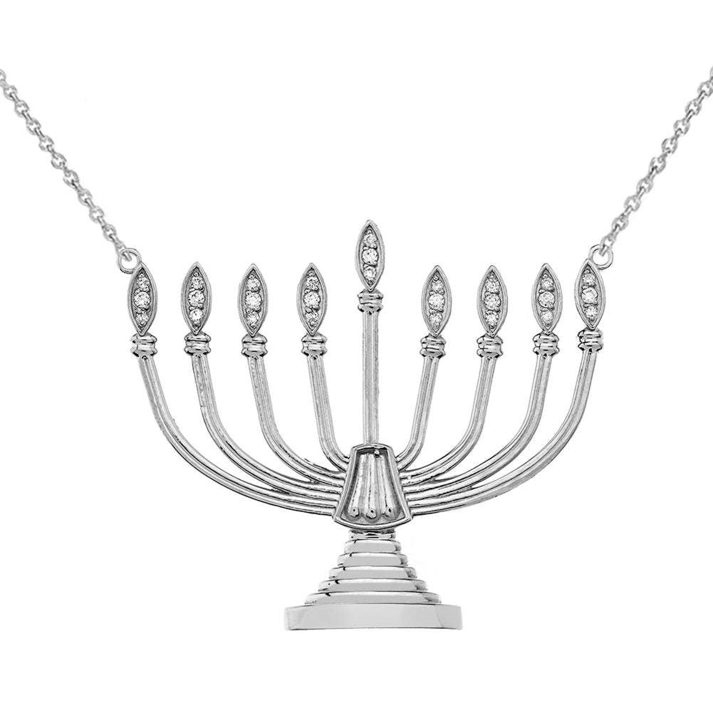 Diamond Hanukkah Menorah Necklace in Sterling Silver