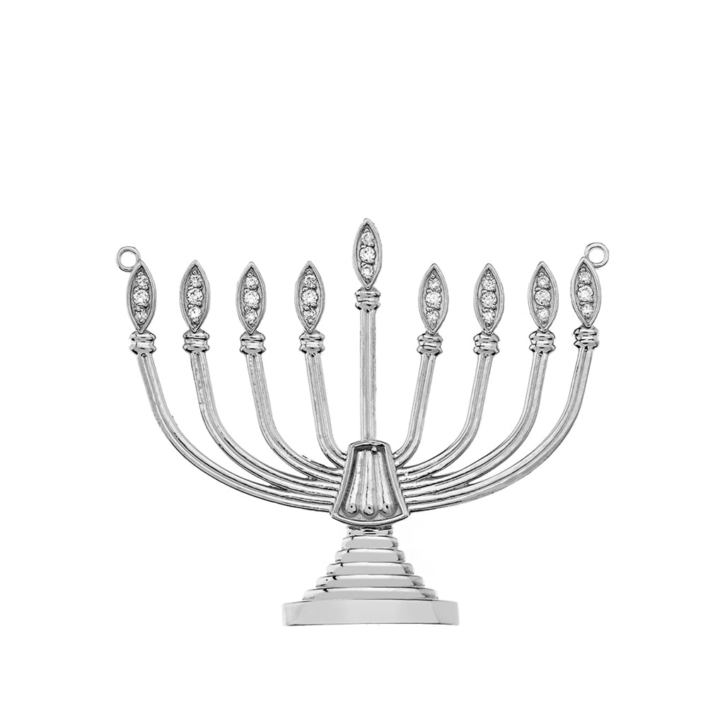 Diamond Hanukkah Menorah Necklace in Sterling Silver, view 2