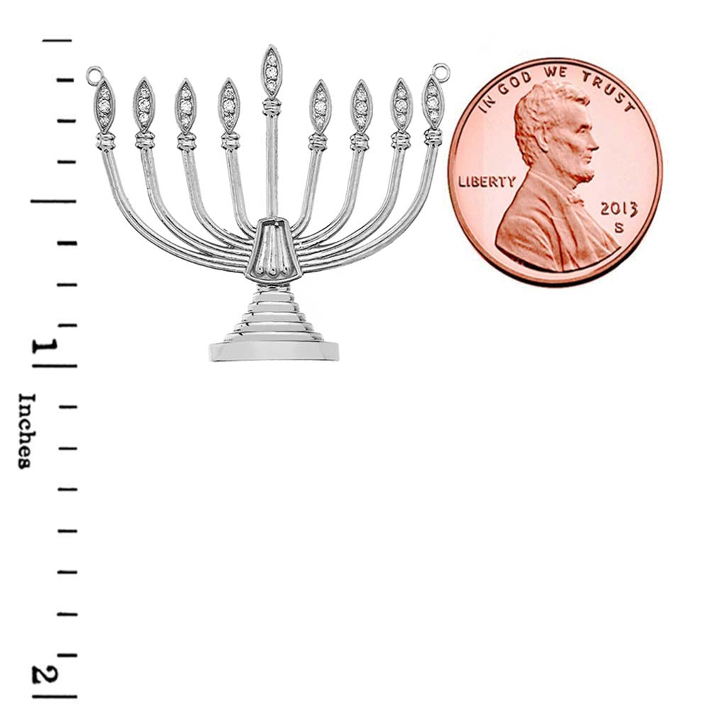 Diamond Hanukkah Menorah Necklace in Sterling Silver, view 3