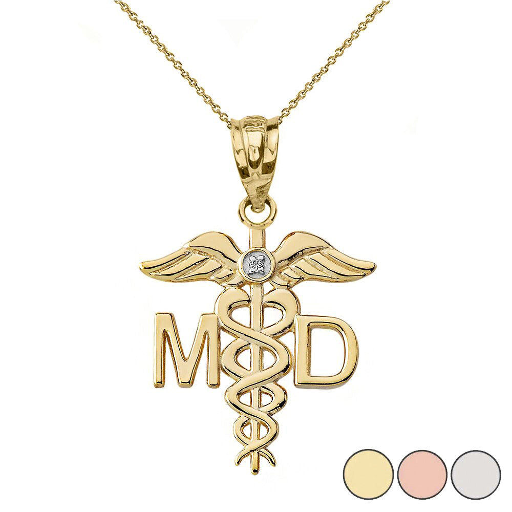 Diamond Medical Doctor Pendant Necklace in Gold