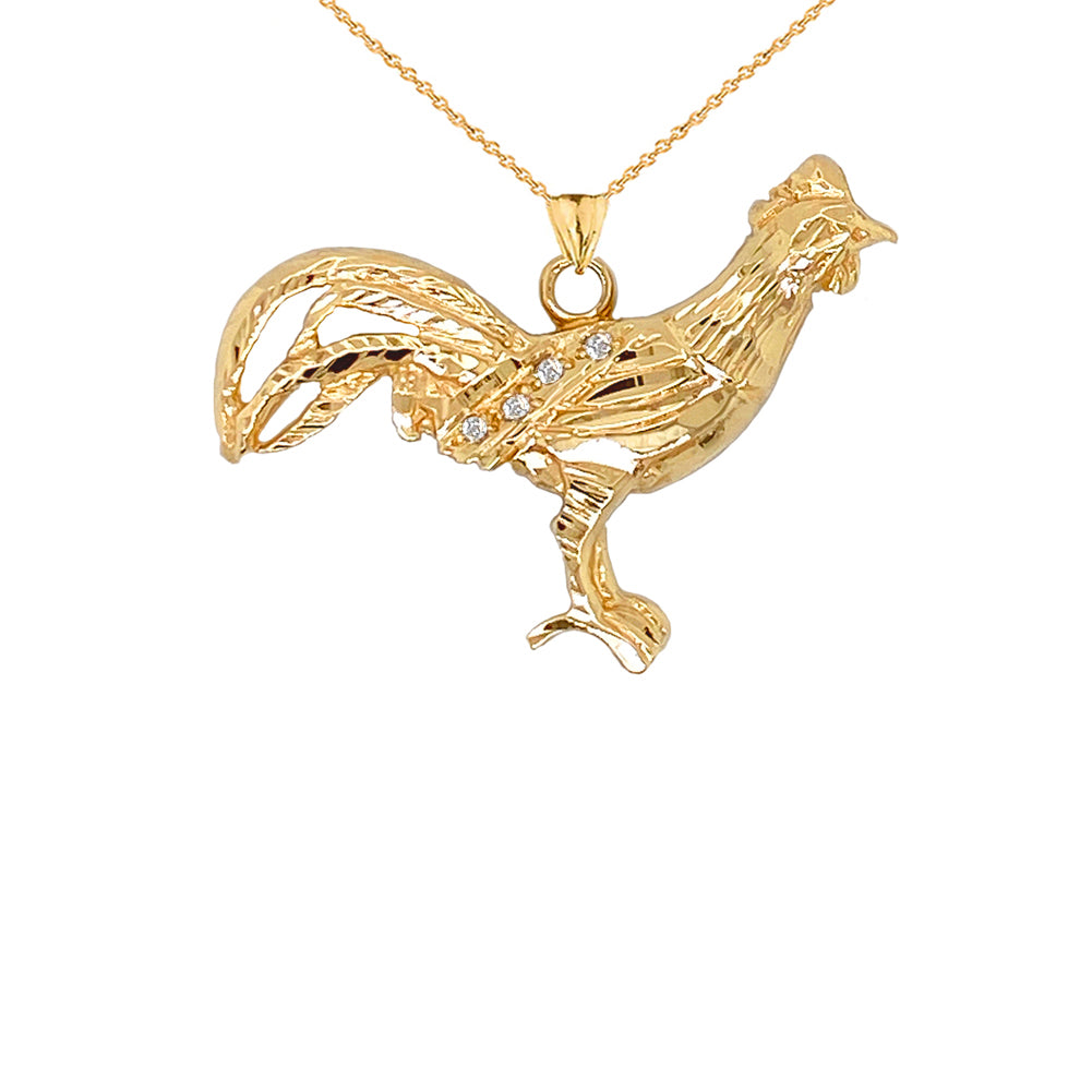 Diamond Rooster Animal Charm Pendant Necklace in Gold, view 2