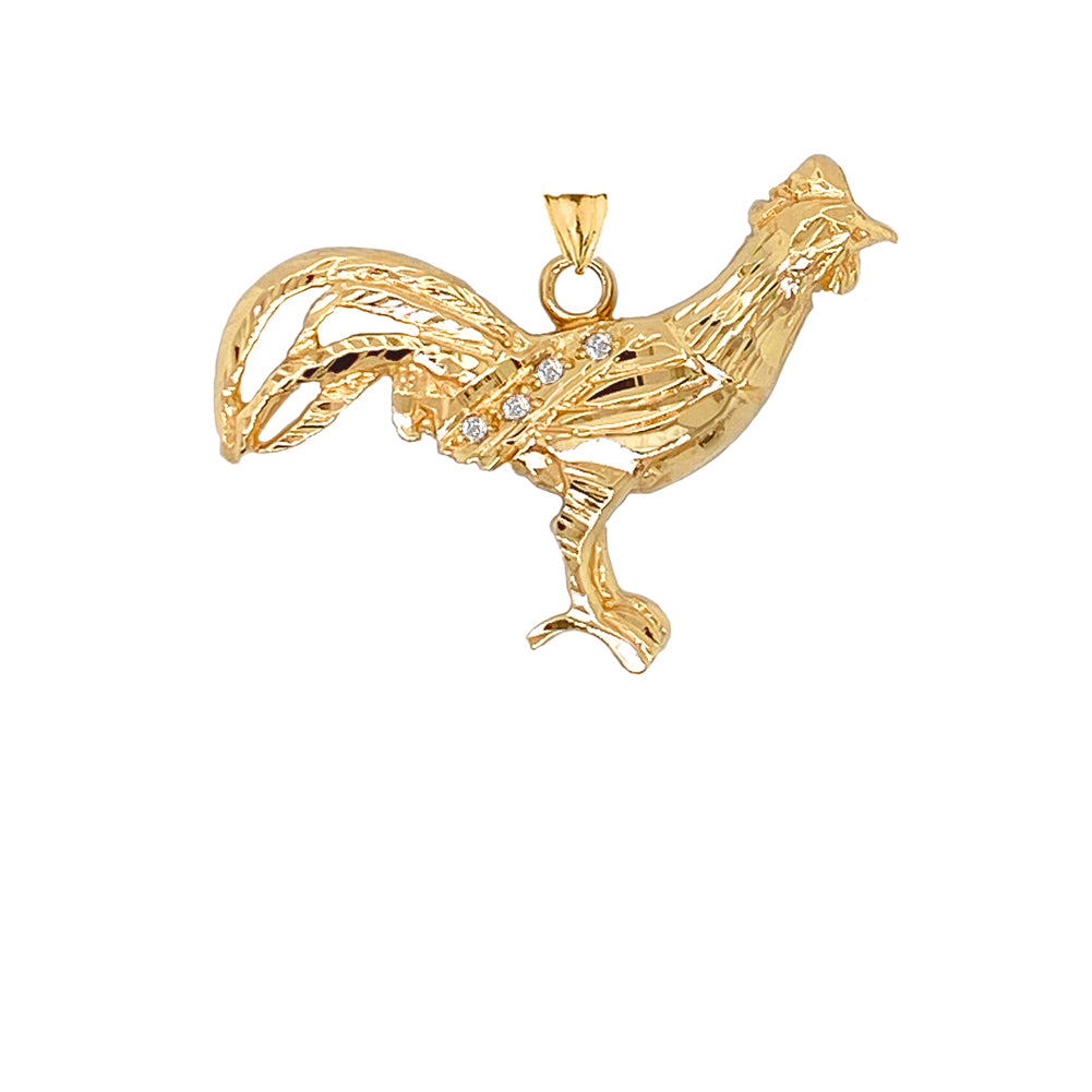 Diamond Rooster Animal Charm Pendant Necklace in Gold, view 3