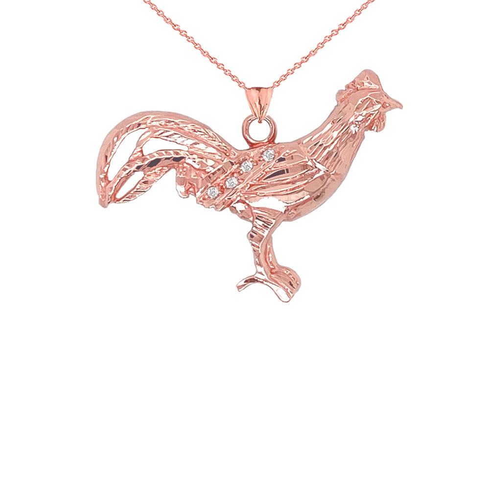 Diamond Rooster Animal Charm Pendant Necklace in Gold, view 4