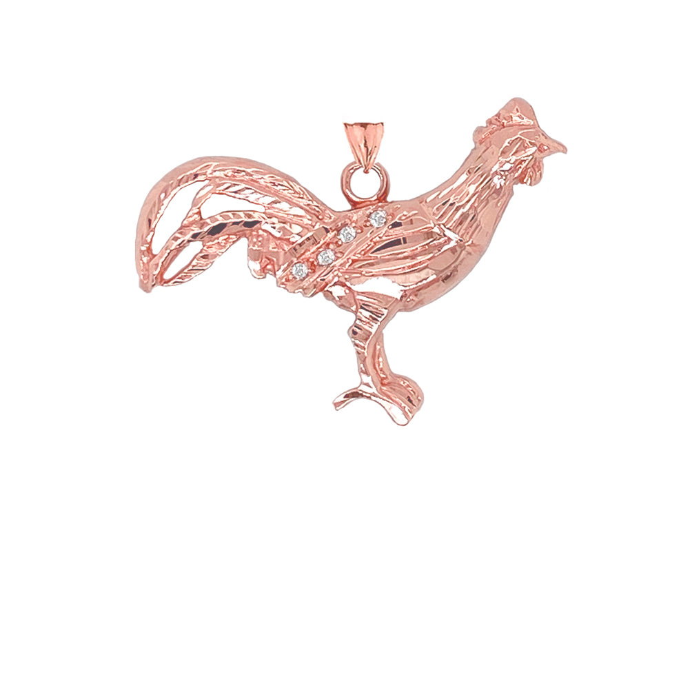 Diamond Rooster Animal Charm Pendant Necklace in Gold, view 5