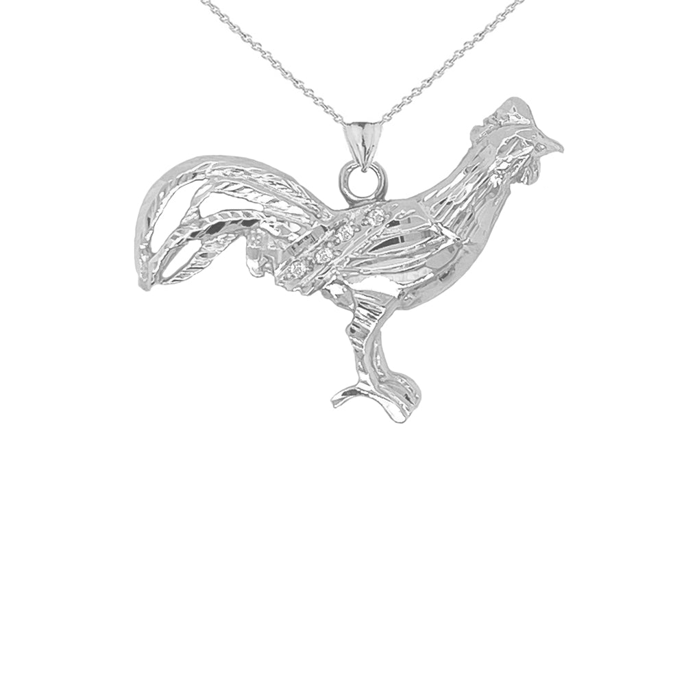 Diamond Rooster Animal Charm Pendant Necklace in Gold, view 6