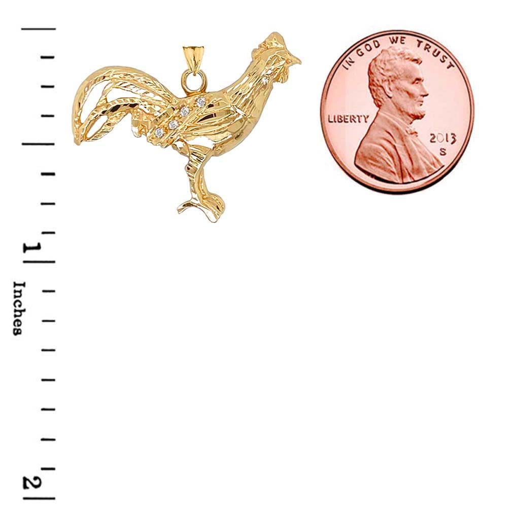 Diamond Rooster Animal Charm Pendant Necklace in Gold, view 9