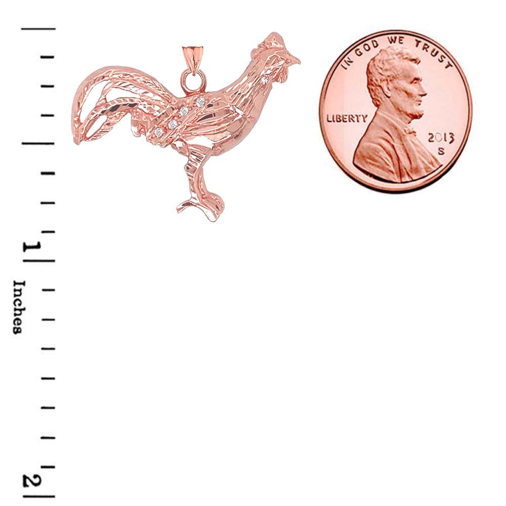 Diamond Rooster Animal Charm Pendant Necklace in Gold, view 10