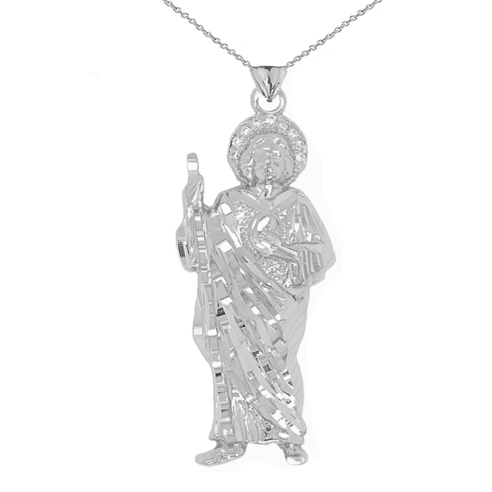 Diamond Saint Jude Pendant Necklace in Sterling Silver