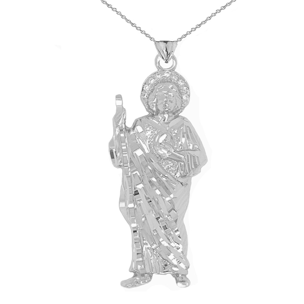 Diamond Saint Jude Pendant Necklace in Sterling Silver