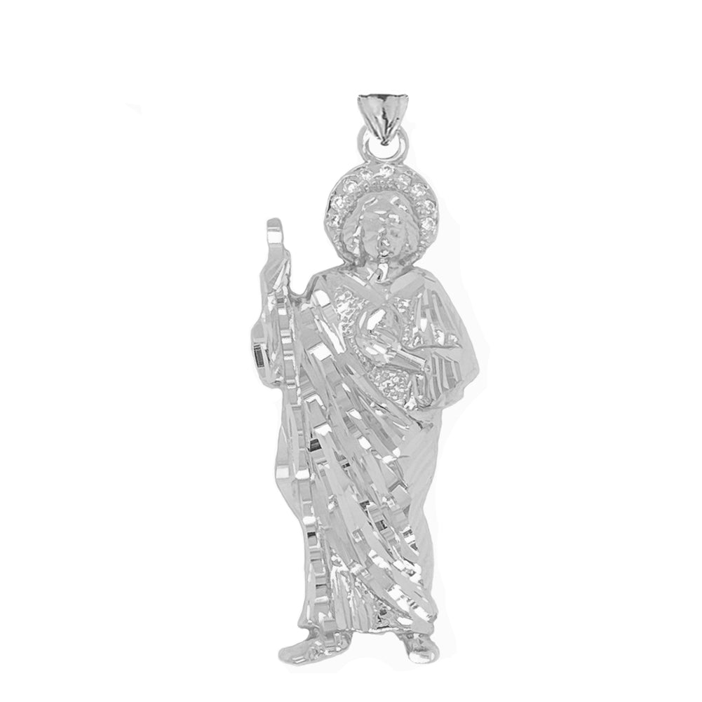 Diamond Saint Jude Pendant Necklace in Sterling Silver, view 2