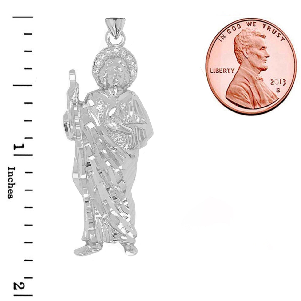 Diamond Saint Jude Pendant Necklace in Sterling Silver, view 3