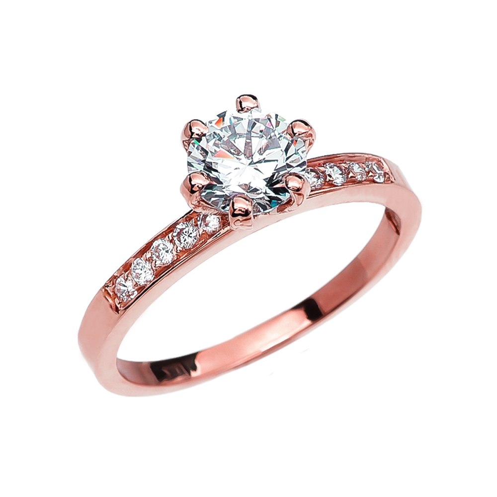 Diamond Solitaire Engagement Ring With 1 Carat White Topaz Center stone In Gold, view 2