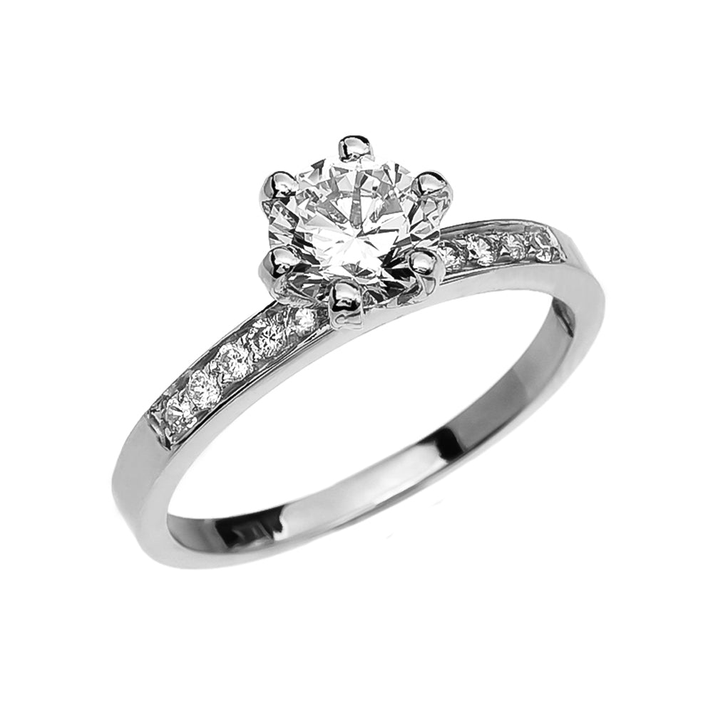 Diamond Solitaire Engagement Ring With 1 Carat White Topaz Center stone In Gold, view 3