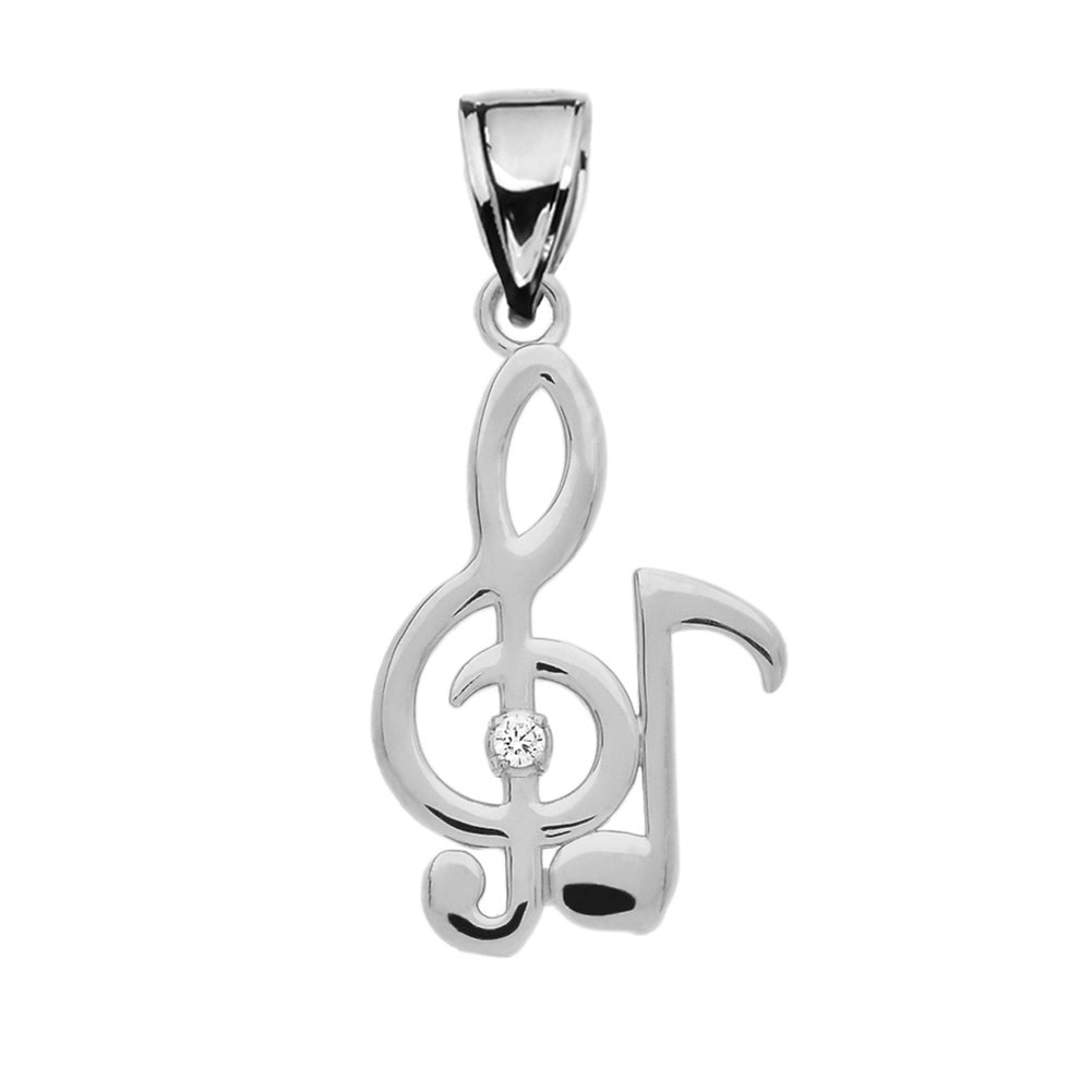 Diamond Treble Clef And Eighth Note Music Sterling Silver Pendant Necklace, view 2