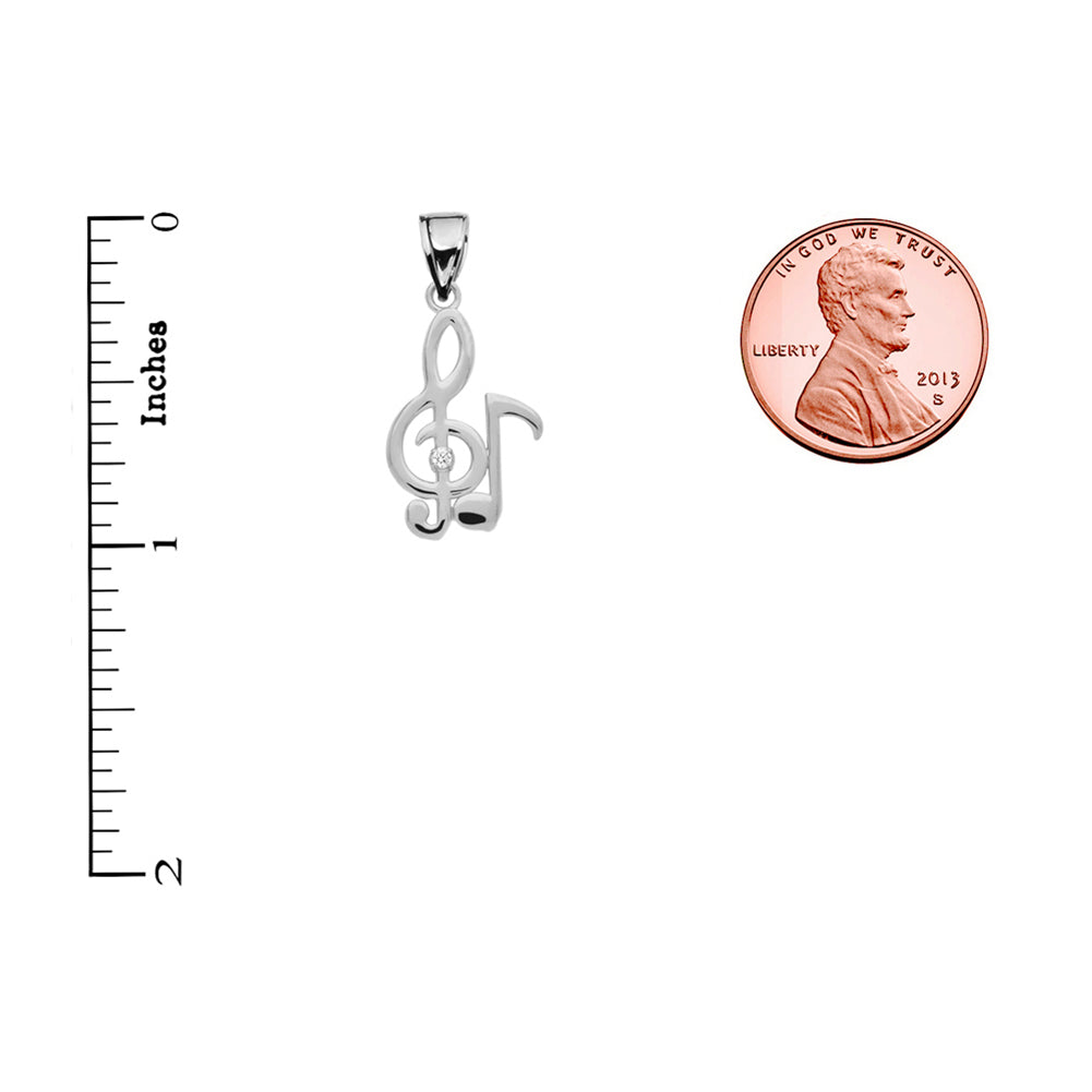 Diamond Treble Clef And Eighth Note Music Sterling Silver Pendant Necklace, view 3