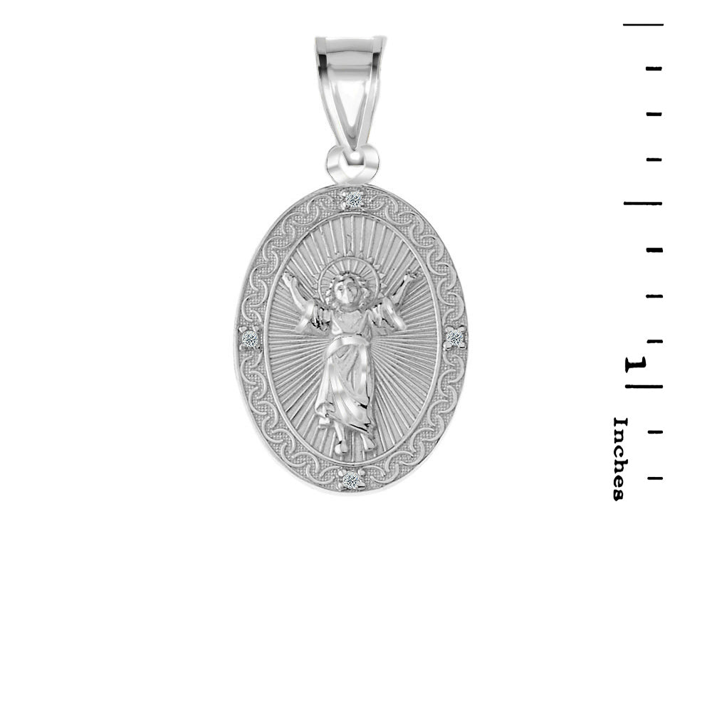 Divino Niño Jesus Oval Medallion Pendant Necklace with CZ in Sterling Silver, view 3