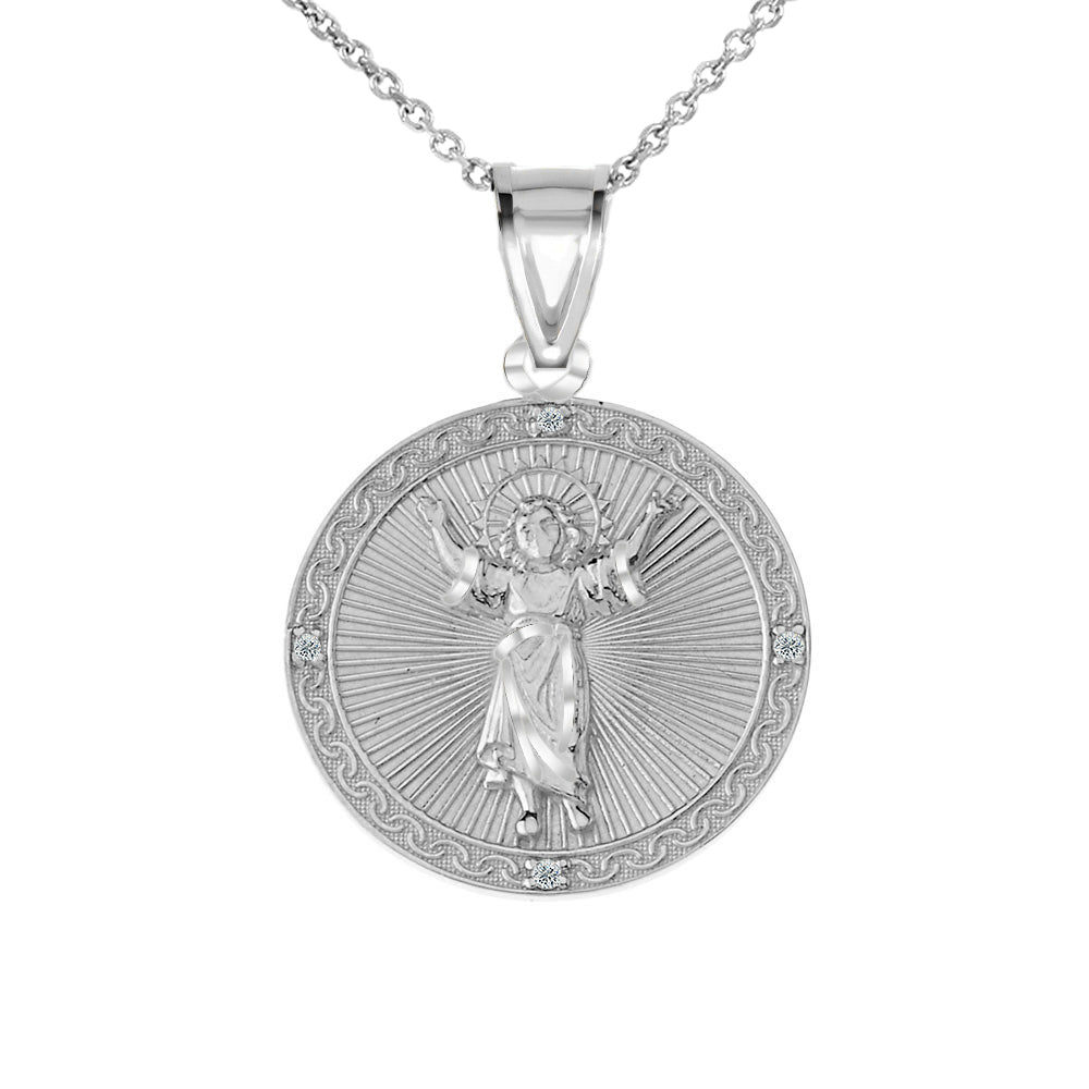 Divino Niño Jesus Round Medallion Pendant Necklace with CZ