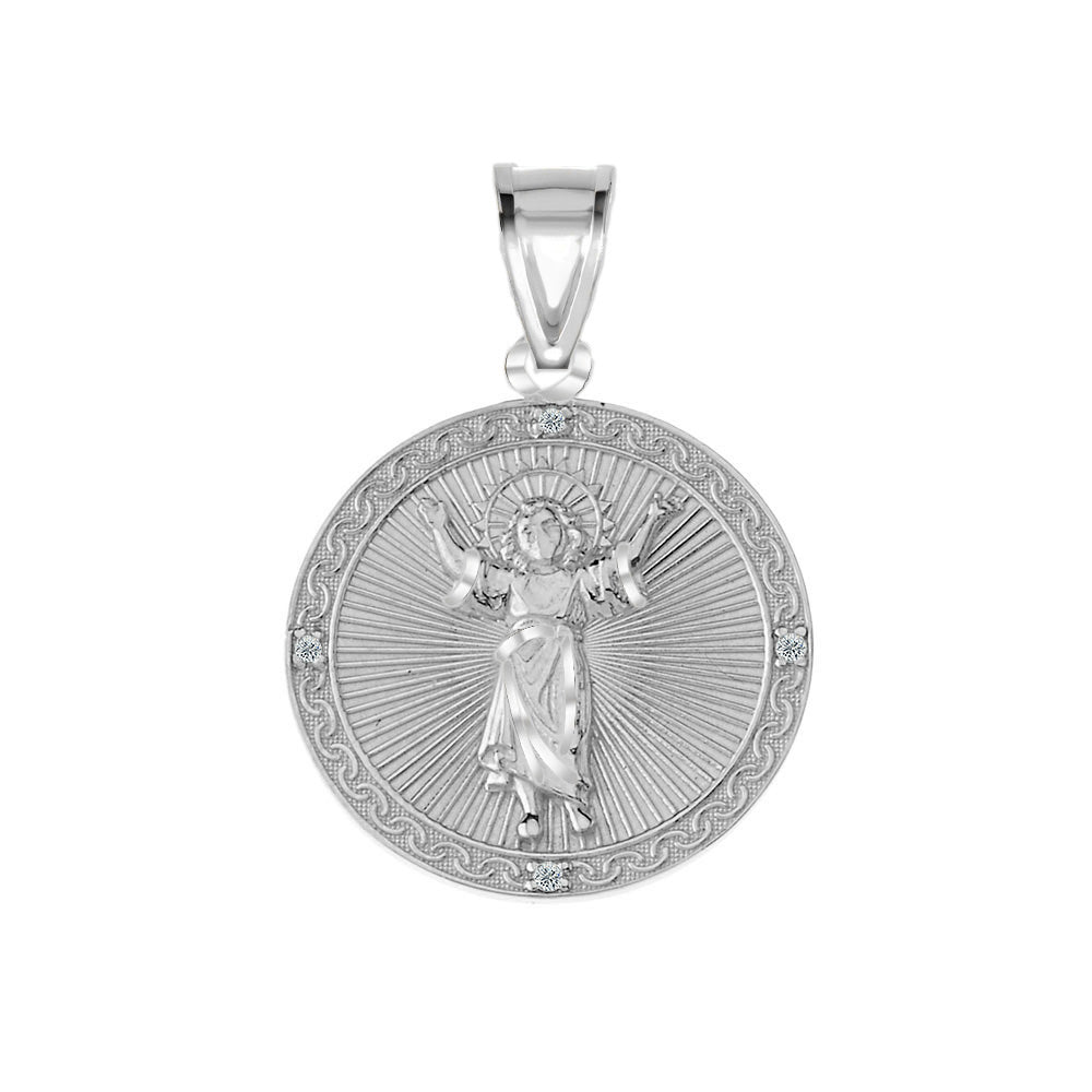 Divino Niño Jesus Round Medallion Pendant Necklace with CZ, view 2