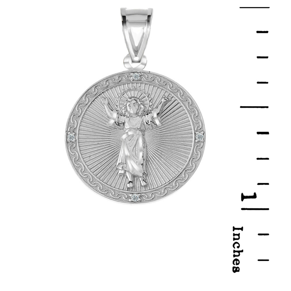 Divino Niño Jesus Round Medallion Pendant Necklace with CZ, view 3