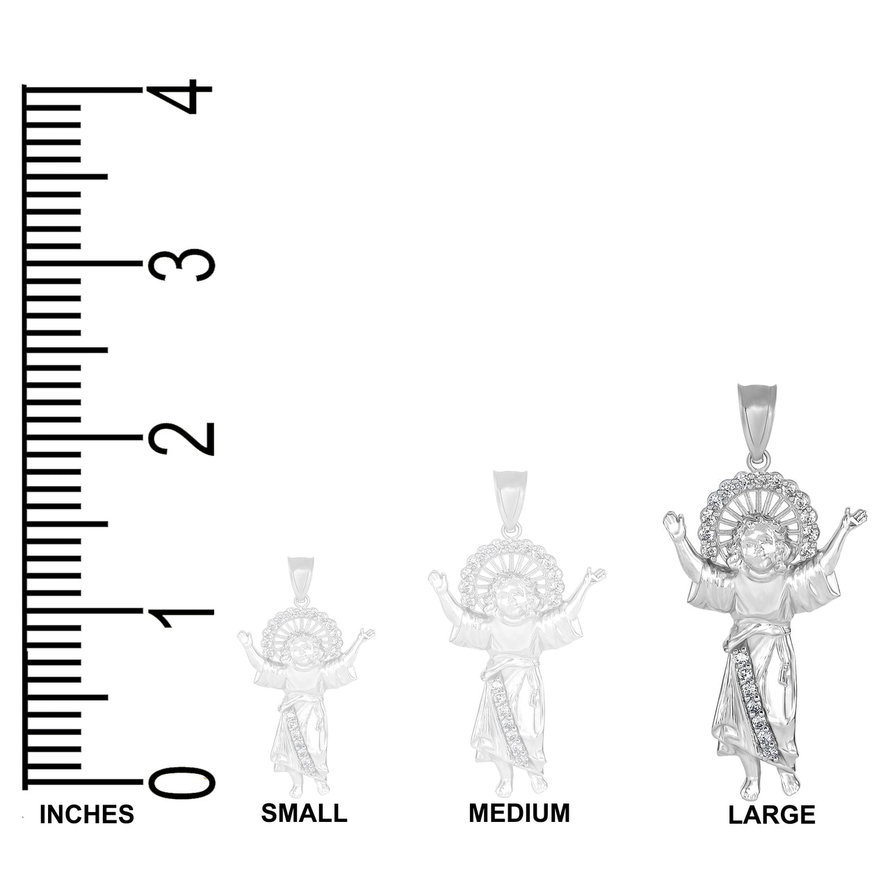 Divino Nino Jesus with CZ Pendant Necklace in Sterling Silver (Large), view 3