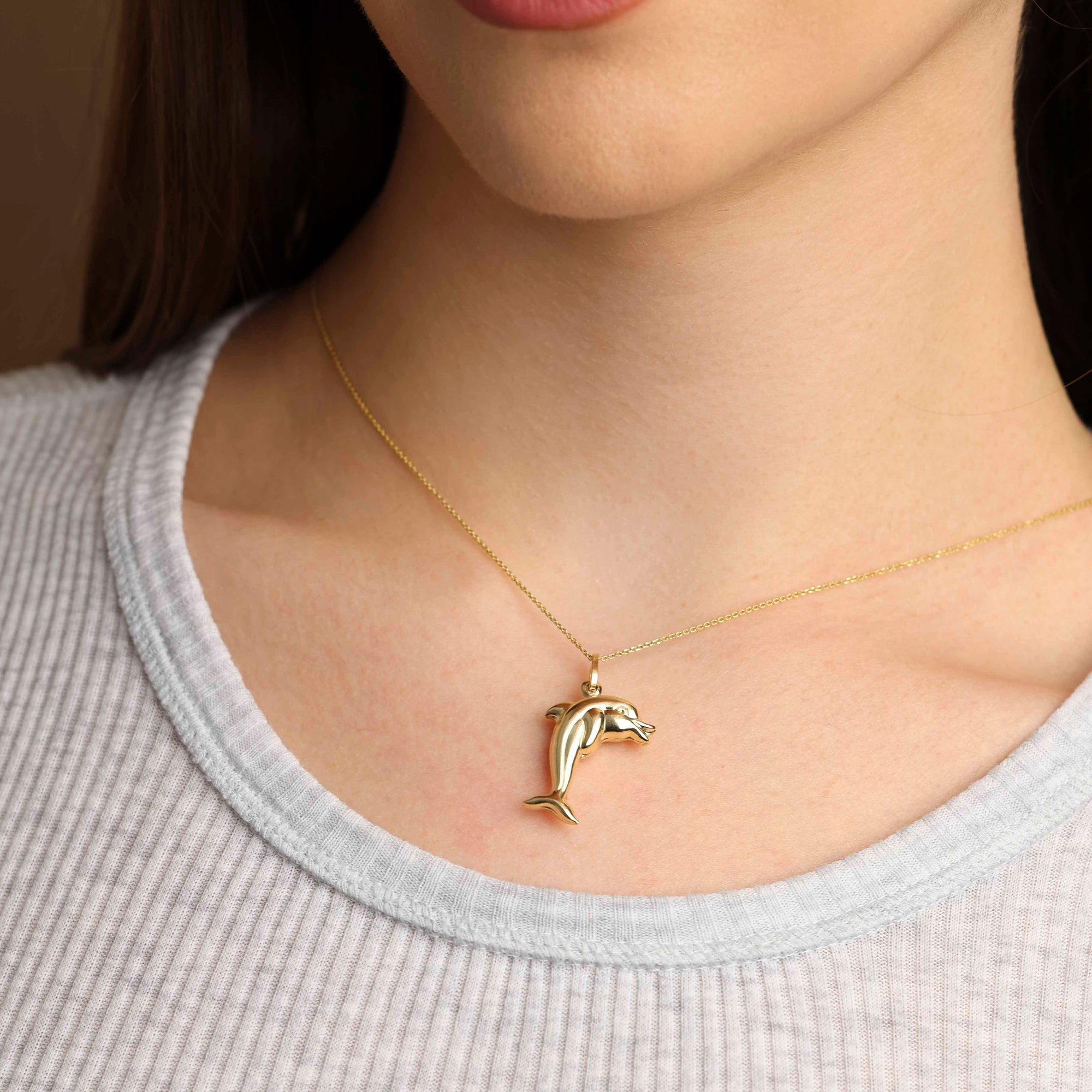 Dolphin Necklace in 14K Gold, view 2