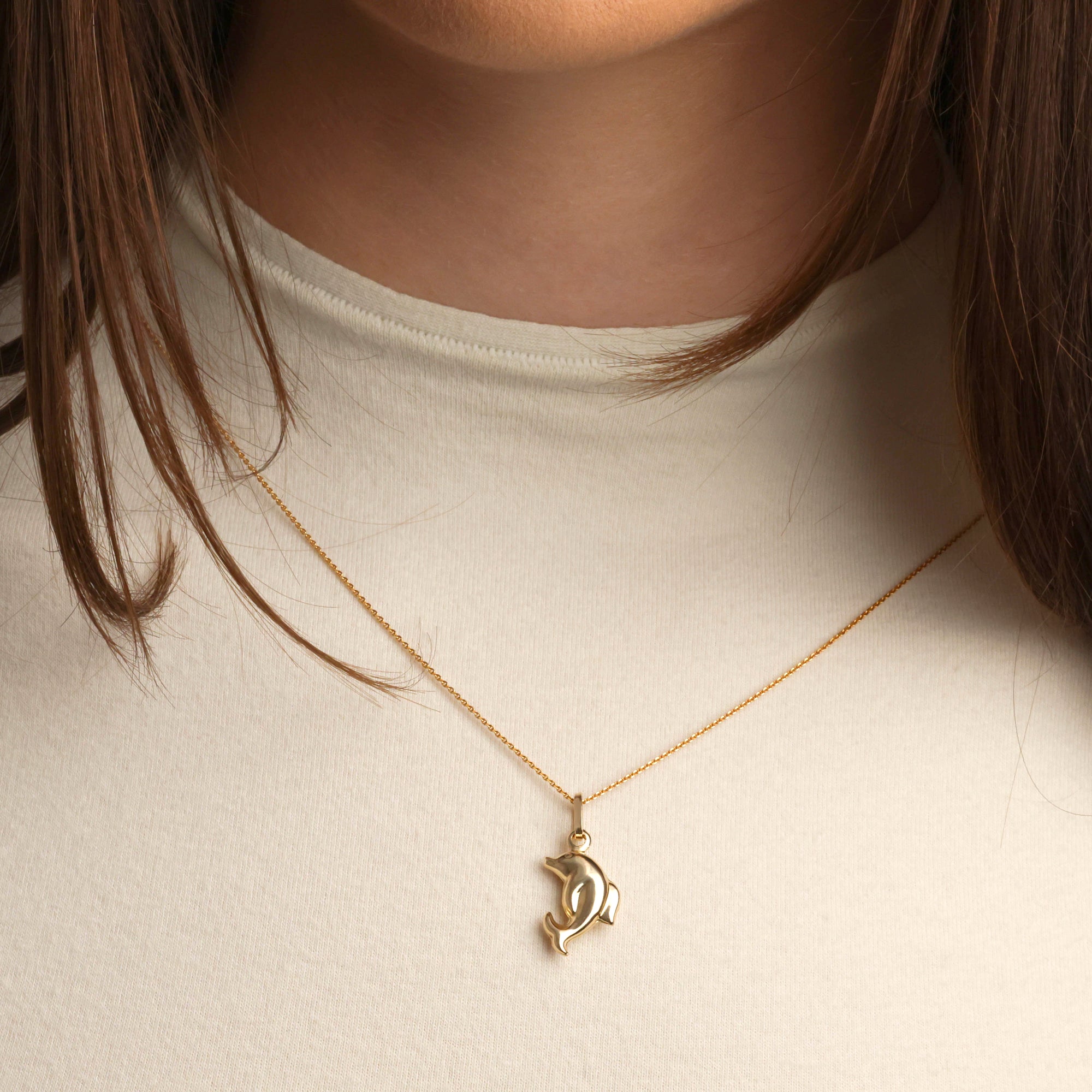 Dolphin Necklace in 14K Yellow Gold, view 2